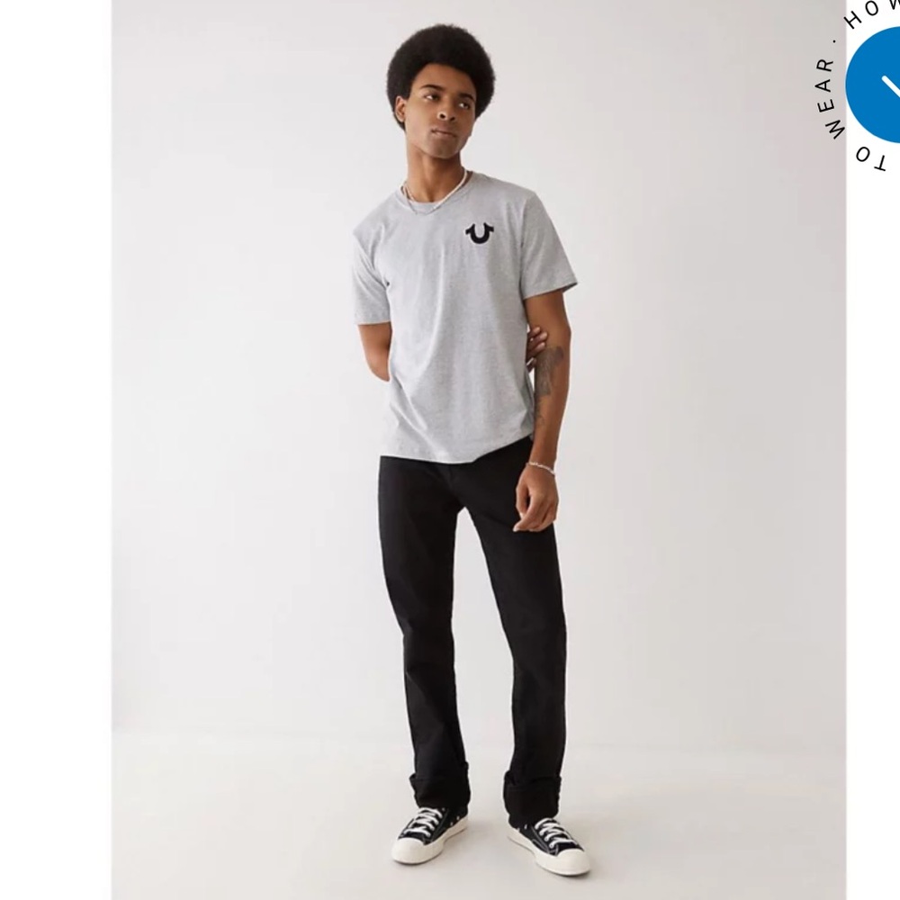 True Religion Ricky - Straight Relaxed Men's Slim Black Jeans in Color Midnight - Picture 4 of 7